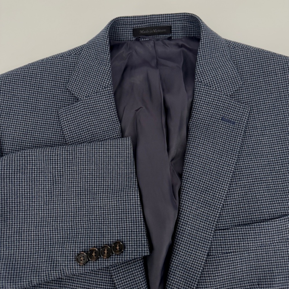 Lauren Ralph Lauren Mens 44R Blue Micro Houndstooth Two Button Blazer Sport Coat